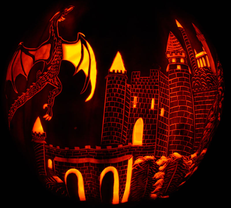 Pumpkin Carving: Dragon and Castle - Noel