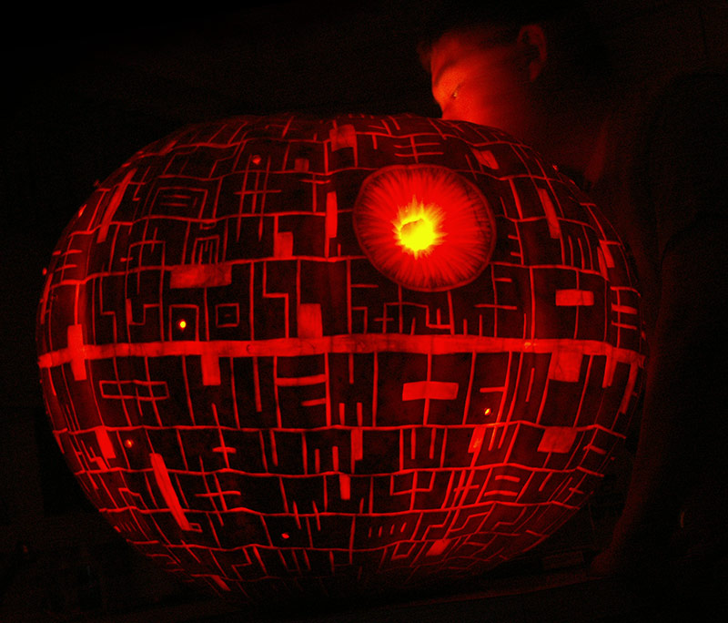 Pumpkin Carving: Deathstar 2008 w/Nephew looking in - Noel