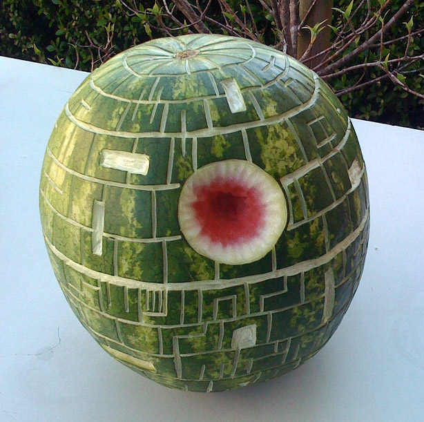 Pumpkin Carving: Deathstar Watermelon carved at FooCamp - Noel